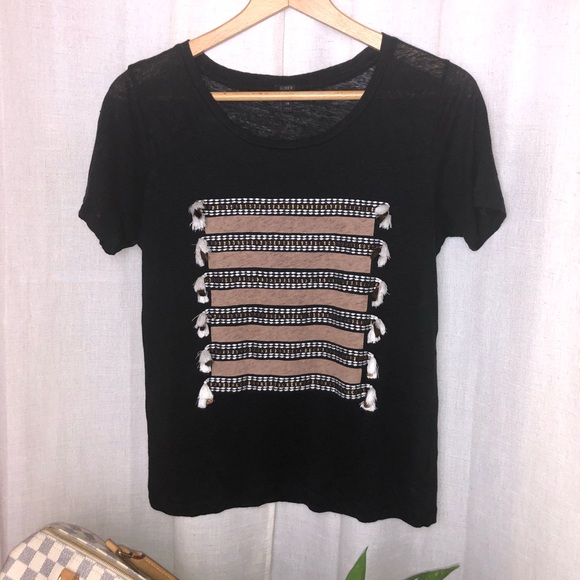 ⭕️Sold⭕️J. Crew Black & Bronze Fringe Top X-Small - Picture 1 of 4